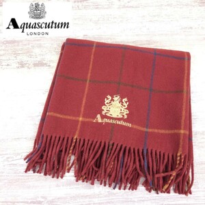 N844-J-N◆Aquascutum アクアスキュータム ウールひざ掛け◆毛100% チェック 総柄 ショール ストール 70×130cm 秋冬 防寒 暖かい