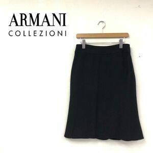 I55-G◆美品◆ARMANI COLLEZIONI アルマーニコレツォーニ フレアスカート◆size44 シルク ブラック 無地レディース ボトムス スーツ ロング