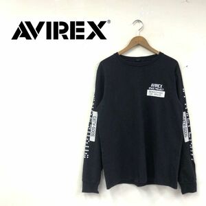 I9-G◆美品◆avirex アヴィレックス Tシャツ◆sizeL 綿100% ブラック 無地 トップス メンズ 長袖 プリント ワッペン カジュアル ロング 黒