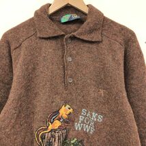 I202-F-N◆ old ◆ henry saks ニット セーター トップス 3B ◆ ウール100 ブラウン ロゴ刺繍 アニマル 古着 メンズ 秋冬_画像3