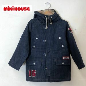 I505-W-N◆キッズ◆良品◆MIKI HOUSE ミキハウス デニムコート フード 中わた ワッペン カジュアル 子供服◆size:120 ブルー系 コットン