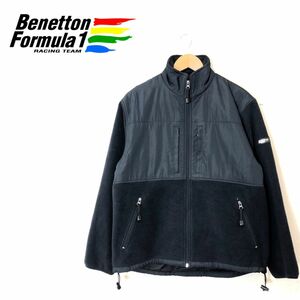 I510-U-N◆Benetton Formula1 ベネトンフォーミュラ スタンドカラージャケット ポケット多め ストリート F1◆sizeM ブラック ポリエステル