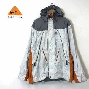 I484-N◆old◆ NIKE ACG ナイキ マウンテンパーカー シェルジャケット スノー テック系 ◆sizeL ホワイト オレンジ ナイロン 古着