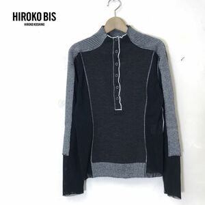 I477-N◆美品◆ ＋RICO HIROKO BIS HIROKO KOSHINO リコ ヒロコビス ニット セーター ハイネック 切替 シースルー◆size9 グレー ウール