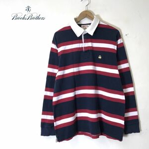 I416-N◆ BrooksBrothers ブルックスブラザーズ ラガーシャツ 長袖 ポロシャツ トップス◆sizeM ネイビー レッド ボーダー コットン