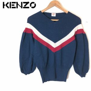 I316-F◆ 70s~80s ◆ old ◆ KENZO ニット セーター トップス vintage ◆ ウール ネイビー レッド ホワイト 古着 レディース 秋冬