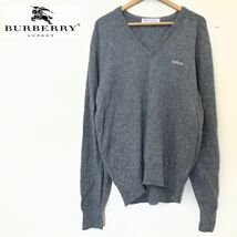 I764-F-N◆ 90s ◆ イギリス製 ◆ burberrys バーバリー ニット セーター old ◆ size42 ウール100 グレー 古着 メンズ 秋冬_画像1