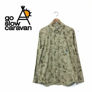 I731-O◆良品◆ go slow caravan ゴースローキャラバン 長袖シャツ 総柄 キャンプ アウトドア トップス◆size4 コットン グリーン