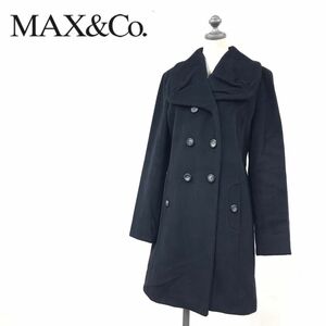 I761-U-S◆MAX&Co. マックスアンドコー ロングコート 膝丈 ボリューム襟 ロングPコートエレガント シック◆size40 ブラック ラナウール