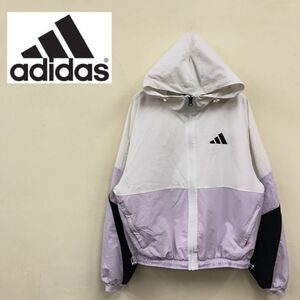 I681-R◆adidas アディダス ジップアップ ナイロンパーカー◆サイズM レディース ジュニア ティーン ライトアウター スポーティ パープル