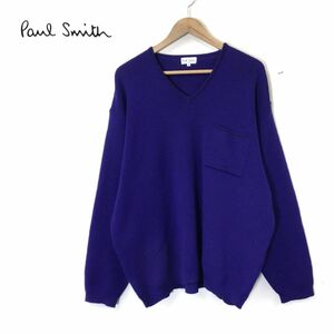 I628-D◆old◆ Paul Smith ポールスミス ニットセーター 長袖 Vネック 身幅広め ◆sizeM パープル 紫 ウール100 古着