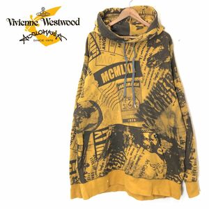 I579-F-S◆ VIVIENE Westwood ヴィヴィアンウエストウッド アングロマニア パーカー フーディ ◆ sizeM コットン100 イエロー 総柄 古着