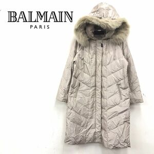 I941-R-N◆BALMAIN バルマン ダウンコート◆サイズM レディース 婦人 アウター 秋冬 絹100% ダウン95% ベージュ シャンパンゴールド