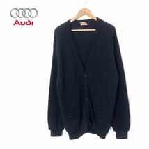 I860-D◆old◆ Audi アウディ カーディガン 長袖 ニット トップス ◆sizeM ブラック 黒 ウール100 メンズ 古着 ポケットあり_画像1