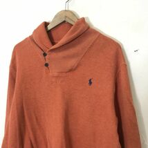 I859-D良品◆ POLO Ralph Lauren ポロラルフローレン スウェットシャツ トレーナー ショールカラー◆sizeM オレンジ コットン 古着_画像3