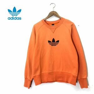 I855-D◆old◆00s◆ adidas アディダス スウェットシャツ トレーナー ロゴプリント 前V ◆sizeL オレンジ コットン ポリ メンズ 古着