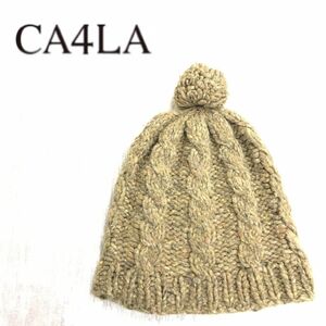 I1201-R-N◆CA4LA カシラ ニットキャップ◆メンズ レディース ユニセックス 毛100% ウール 防寒 ぽんぽん カナダ製 秋冬 ブラウン