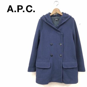 I1132-K-N◆ポーランド製 A.P.C. アーペーセー ピーコート◆size34 ネイビー 総裏仕立て フーディー ウール100% カジュアル スモールサイズ