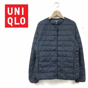 I1131-K-N◆良品 UNIQLO ユニクロ 長袖ウルトラライトダウンノーカラージャケット◆sizeM ネイビー 軽量 暖かい 薄手 カジュアル ダウン90%