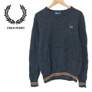 I1074-F◆ FRED PERRY フレッドペリー ニット セーター トップス ◆ sizeS ウール100 ブラック イエロー 古着 メンズ 秋冬 刺繍