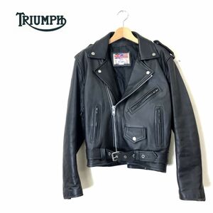 I1114-N◆old◆ Triumph トライアンフ ライダースジャケット ダブル レザージャケット 裏キルティング◆sizeS ブラック 本革 メンズ