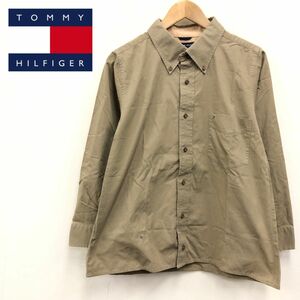 I1004-F-N◆ TOMMY HILFIGER トミーヒルフィガー 長袖シャツ ボタンダウン トップス ◆ コットン ブラウン 古着 メンズ 秋冬