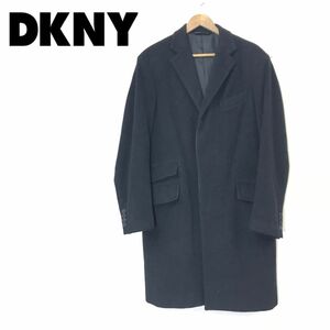 I1458-F-N◆ DKNY ダナキャランニューヨーク チェスターコート ジャケット ◆ sizeL ウール ナイロン ブラック 古着 メンズ 秋冬