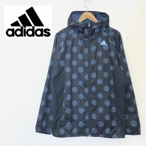 I1429-F-N◆ adidas アディダス ジップアップパーカー フーディ ジャケット ◆ sizeM ポリエステル100 ブラック 水玉 ユニセックス 秋冬