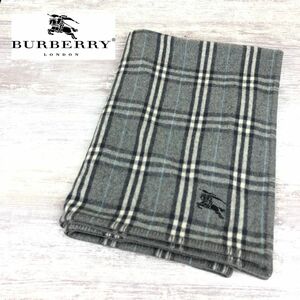 I1286-K◆良品 日本製 BURBERRY LONDON バーバリー ブランケット◆グレー ノバチェック ウール100% マルチケット ホーム インテリア