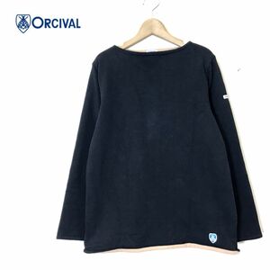 I1582-N◆ ORCIVAL オーシバル バスクシャツ 長袖カットソー トップス ロゴ刺繍 裏地フリース◆size1 ブラック ベージュ コットン100