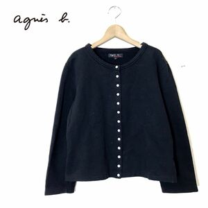 I2027-N◆良品◆ フランス製 agns b. アニエスベー スナップカーディガン スウェット生地 レディース ◆ size3 ブラック 黒 コットン100