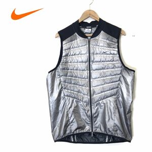 I1978-N◆ NIKE ナイキ ダウンベスト 軽量 切替 ランニング スポーツウェア メンズ ◆ sizeXL シルバー 銀 ポリエステル100