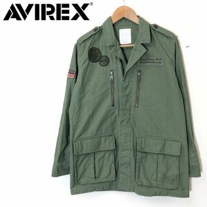 I1915-F-N◆ AVIREX アヴィレックス ミリタリージャケット M-65 ロゴパッチ ◆ sizeF コットン100 グリーン 古着 メンズ 秋冬 プリント