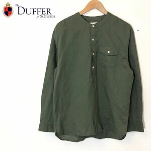 I1909-F-N◆ DUFFER ダファー ノーカラーシャツ 長袖 トップス プルオーバー ◆ sizeM コットン リネン グリーン 古着 メンズ 秋冬