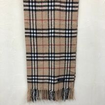 I1867-W-N◆BURBERRY バーバリー ウールマフラー フリンジ チェック柄 ロング きれいめカジュアル 防寒 ユニセックス◆ブラウン系 ウール_画像5