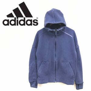 I1749-R◆adidas アディダス ジップアップパーカー◆サイズL メンズ紳士 ライトアウター カジュアル スポーツ 綿混 ロゴ ブルー