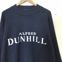 I1772-D-S◆old◆イタリア製 dunhill ダンヒル 長袖セーター リブニット ロゴ 厚手 メンズ ◆ sizeM ネイビー 紺 ウール100 古着_画像3