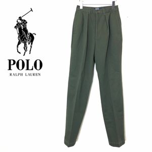 I1693-F◆ polo ralph lauren ポロラルフローレン チノパンツ ジッパーフライ 2タック◆ size28 コットン100 グリーン 古着 メンズ 秋冬