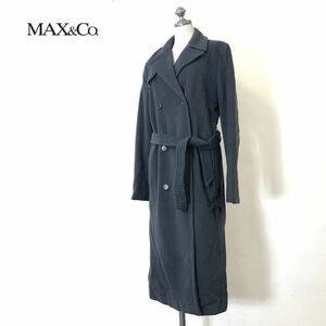 I1719-N◆良品◆ イタリア製 Max&Co マックスアンドコー ウールコート ロング ダブル ベルト ◆ size40 グレー 毛 ナイロン 混紡