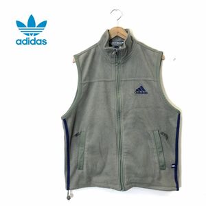 I1701-N◆old◆00s◆ adidas アディダス フリースベスト フルジップ サイドライン ◆ sizeL カーキ系 ポリエステル メンズ 古着