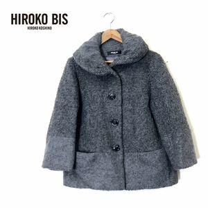 I1657-N◆良品◆ HIROKO BIS HIROKO KOSHINO ヒロコビス ヒロココシノ ウールコート ショート丈 ◆size11 グレー ポリエステル レディース