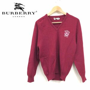 I1549-F-N◆ 90s ◆ イギリス製 ◆ burberrys バーバリー golf club ニット セーター old ◆ ウール100 レッド 古着 メンズ 秋冬 ロゴ刺繍