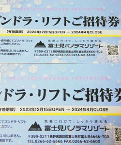 2枚　富士見パノラマリゾート◎ゴンドラ・リフトご招待券◎送料無料◎11日発送予定