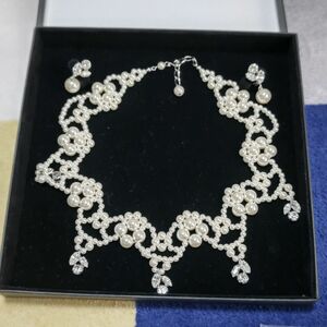 ブライダルアクセサリー 真珠もどき ネックレス パール パールネックレス パールイヤリングセット