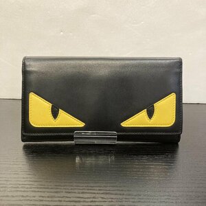 【76】1円～ 中古品 Fendi フェンディバグズアイ モンスター 二つ折り 長財布 ブラック イエロー 財布 ブランド 7M0264 メンズ