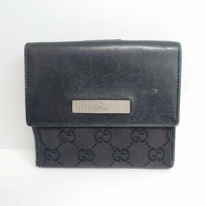 【86】1円～グッチ GUCCI GG柄 Wホック 二つ折り財布 キャンバス レザー 切替 黒 ブラック 035・1408・2151 ジャンク扱い品 中古品