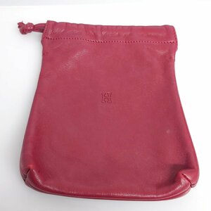 【86】ヒロフ HIROFU ミニポーチ 巾着 レザー 赤系色 イタリア製 中古品
