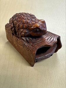 【80】1円～根付 カエル 蛙 石川銘 時代物　