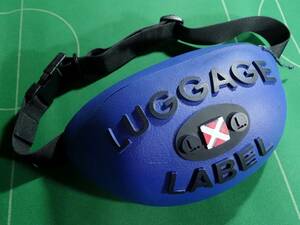 * rare! 1980s luggage lable LUGGAGE LABELen Boss Logo Raver made rugby ball type waist bag deep blue beautiful goods!!!*