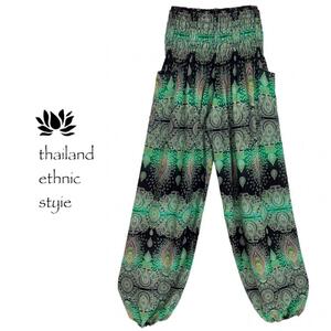 [ new goods ] Aladdin pants Thai pants sarouel pants rayon [ car - ring ]G pattern green Y103